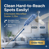 Extendable Microfiber Duster Feather Duster With Extra Long Pole Bendable Washable Head For Ceiling Fans Cars Blinds Cobweb ~ 2.25 Meter