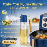 2-in-1 Oil Spray Bottle | Adjustable Mist & Dispenser | 470ml Leak-Proof Glass Container | For Cooking, BBQ, Baking & Air Fryer 380ml (Random Color)