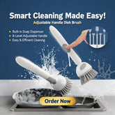 Kitchen Cleaning Adjustable Handle Brush With Soap Dispenser Refillable PET Portable Head For Dishes Pans Pots (Random Colour)