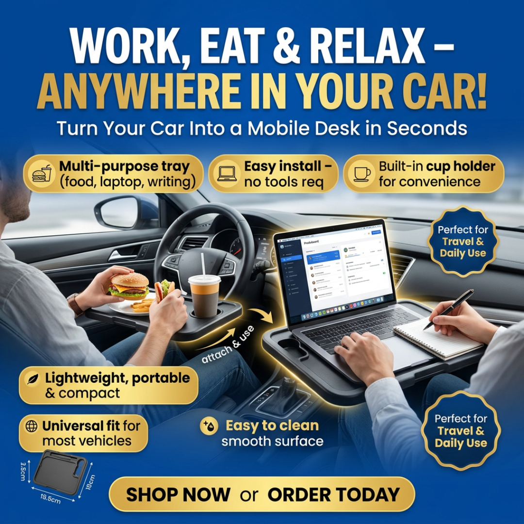 Plastic Steering Wheel Dining & Work Tray for Car – Portable Food Table & Laptop Desk for Driver & Passenger