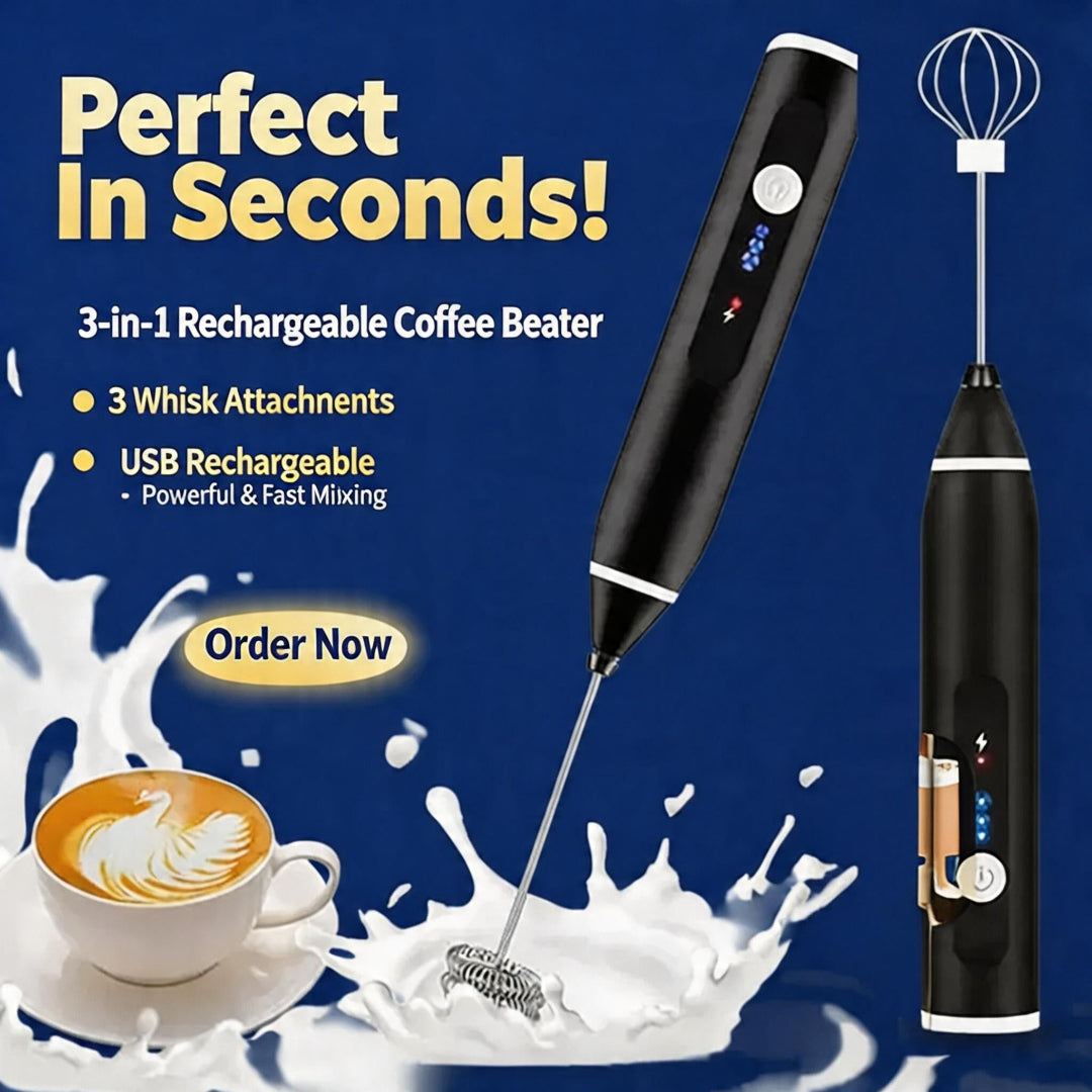 2-in-1 Rechargeable Coffee Beater & Electric Milk Frother – Smooth Mixing, Compact & Easy to Use