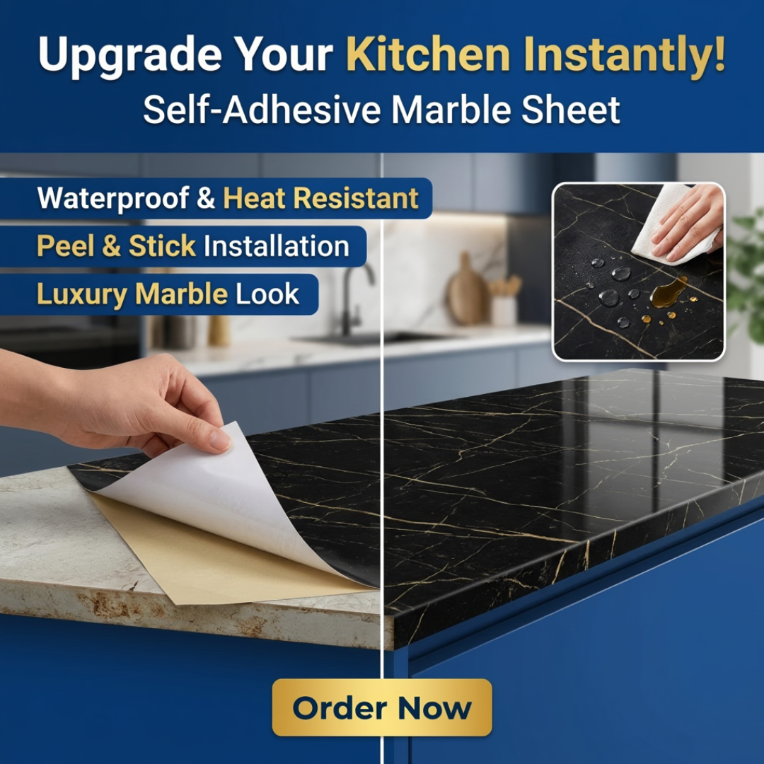 Self-Adhesive Kitchen Marble Sheet – Waterproof &amp; Heat Resistant Wall Sticker for Kitchen, Bathroom &amp; Living Room | Anti-Oil Black Marble Wallpaper (60 × 200 cm)