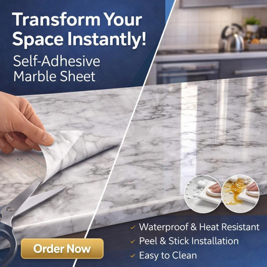 Self-Adhesive Kitchen Marble Sheet Waterproof Heat Resistant Wall Countertop Sticker For Bathroom Living Room(random colour)